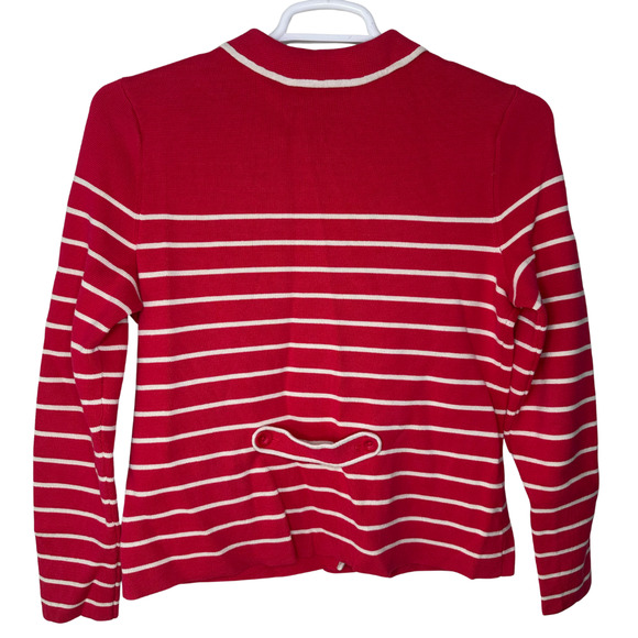 Talbots Sweater Cardigan Women Large Hot Pink Striped Button Front Cotton Blend - Picture 2 of 5